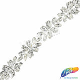 1" Crystal Floral Motif Rhinestone Iron On Trim, IRT-236