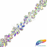 1" Crystal Floral Motif Rhinestone Iron On Trim, IRT-236