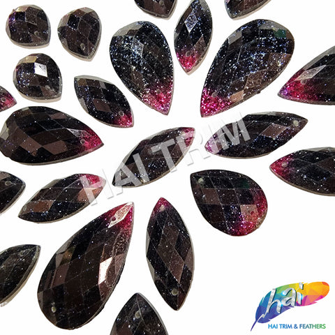 Fuchsia/Navy 2-tone (Ombré) Glitter Resin Stones, #J