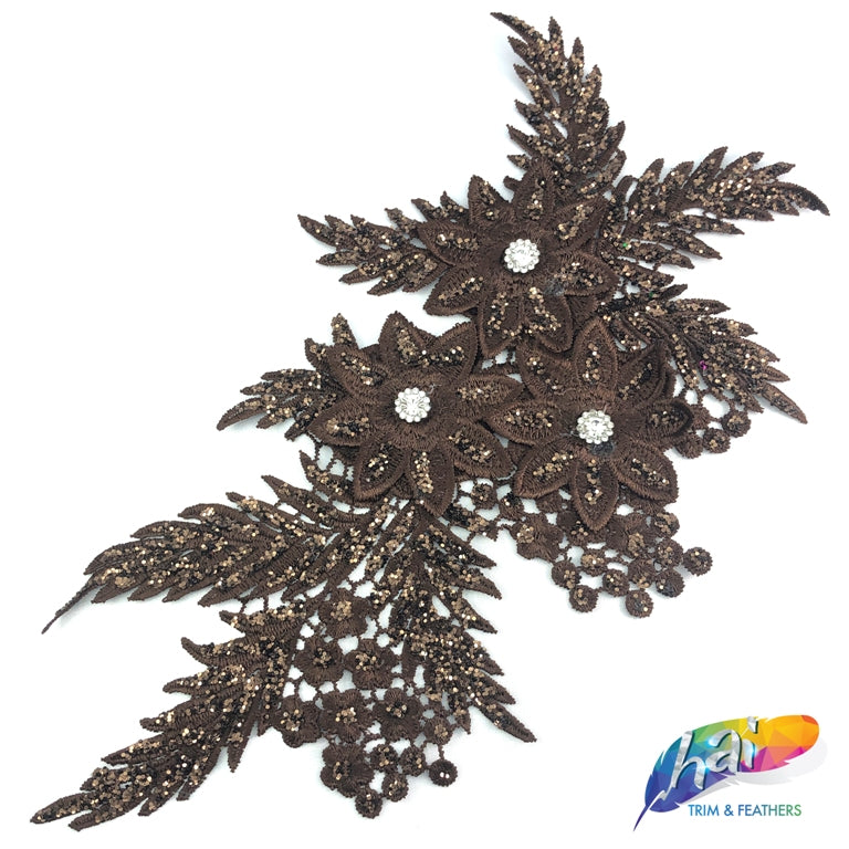 Embroidered Flower Applique with Glitter and Rhinestones, LAP-43 Hai Trim & Feathers Embroidered Flower Applique with Glitter and Rhinestones, LAP-43 Hai Trim & Feathers