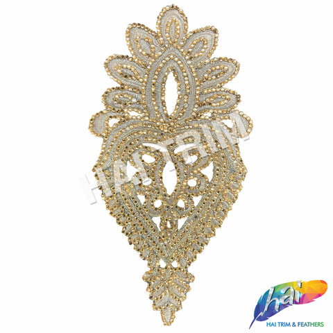 Gold Rhinestone Motif Embroidered Applique, LAP-47