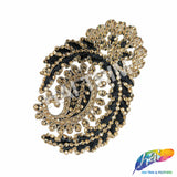 Gold/Black Rhinestone Motif Embroidered Applique, LAP-48