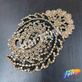 Gold/Black Rhinestone Motif Embroidered Applique, LAP-48