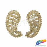 Gold Paisley Rhinestone Embroidered Applique (sold by pair), LAP-49