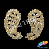 Gold Paisley Rhinestone Embroidered Applique (sold by pair), LAP-49