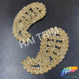 Gold Paisley Rhinestone Embroidered Applique (sold by pair), LAP-49