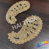 Gold Paisley Rhinestone Embroidered Applique (sold by pair), LAP-49