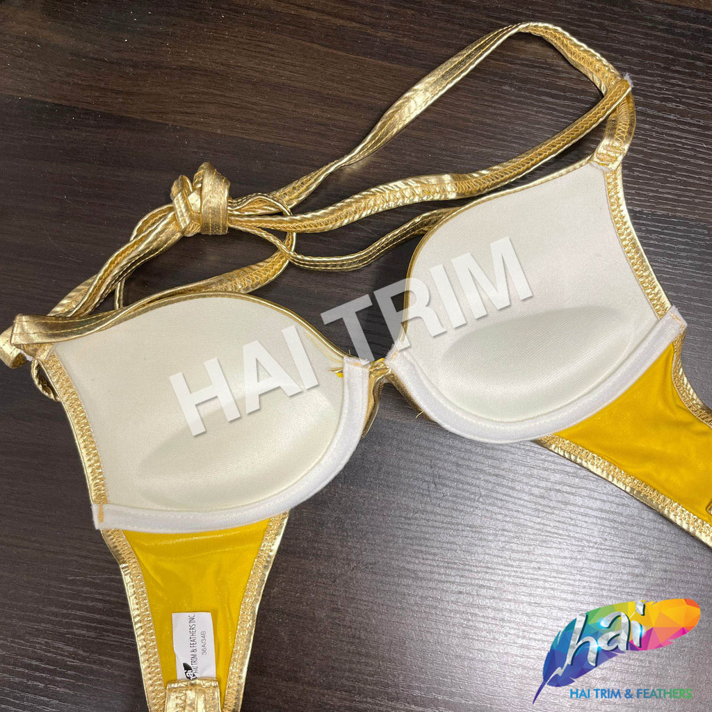Metallic Panel Bra Metallic Gold Tie-Back Bra – Hai Trim & Feathers