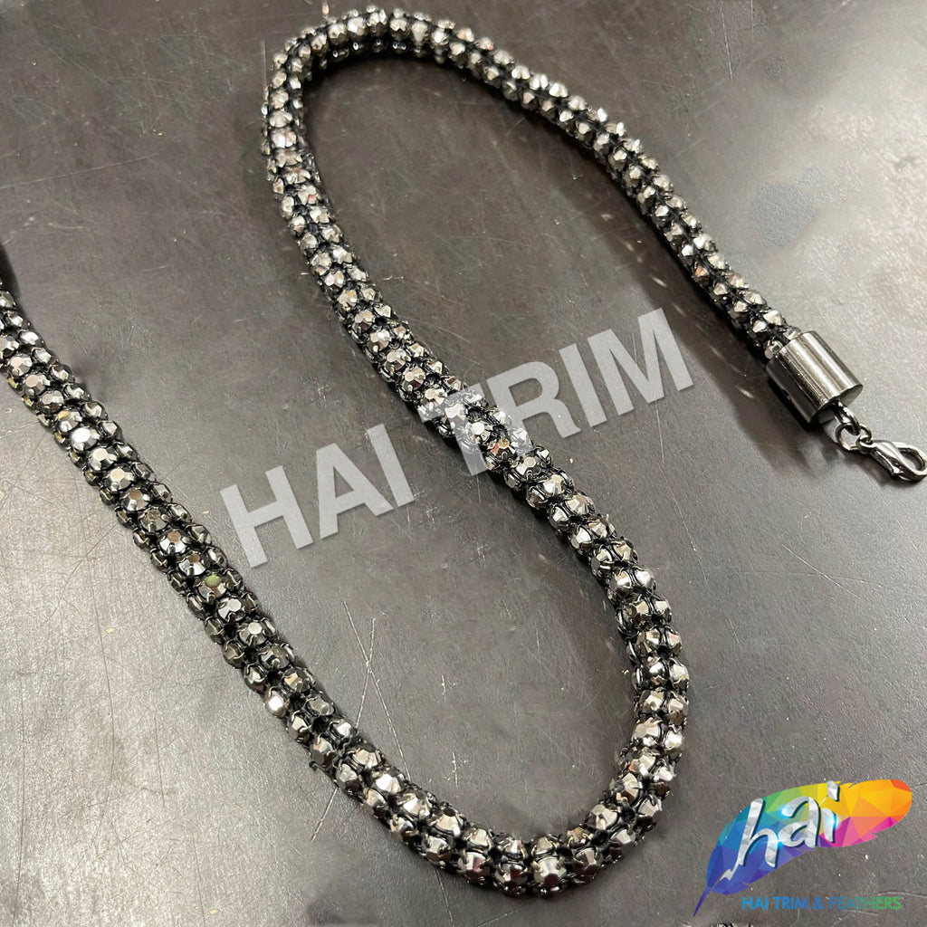 SALE! Gunmetal/Jet Hematite Rhinestone Rope Necklace, NEK-101 – Hai Trim &  Feathers