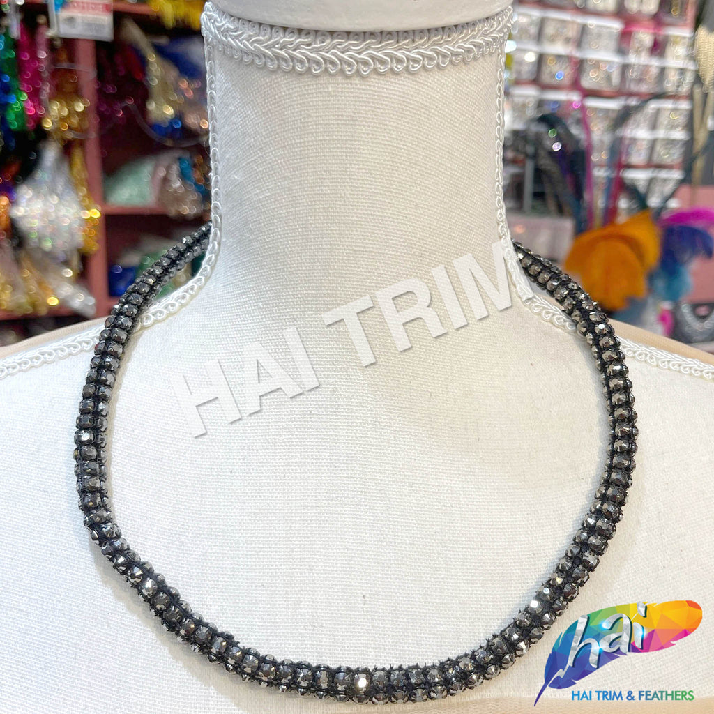 SALE! Gunmetal/Jet Hematite Rhinestone Rope Necklace, NEK-101