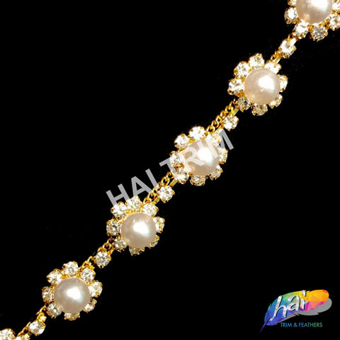 3/8" Pearl Flower Rhinestone Trim, PRL-02