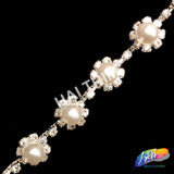 3/8" Pearl Flower Rhinestone Trim, PRL-02