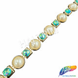 5/8" Pearl/Aqua AB/Gold Plastic Stud Trim, PST-022-1