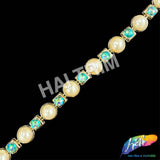 5/8" Pearl/Aqua AB/Gold Plastic Stud Trim, PST-022-1