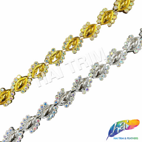 1/2" Studded Cateye Plastic Stud Trim with Crystal AB Rhinestones, PST-106