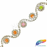 1" Swirl Rhinestone Plastic Stud Trim with Multicolor Clock Stones, PST-204