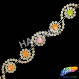 1" Swirl Rhinestone Plastic Stud Trim with Multicolor Clock Stones, PST-204