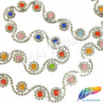 1" Swirl Rhinestone Plastic Stud Trim with Multicolor Clock Stones, PST-204