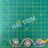 1" Swirl Rhinestone Plastic Stud Trim with Multicolor Clock Stones, PST-204