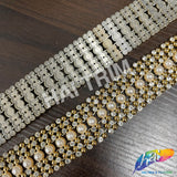 1 1/8" Gold/Crystal Pearl Rhinestone Plastic Stud Trim, PST-206