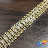 1 1/8" Gold/Crystal Pearl Rhinestone Plastic Stud Trim, PST-206