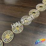 1 3/8" Gold AB Medallion Rhinestone Plastic Stud Trim, PST-207