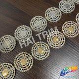 1 3/8" Gold AB Medallion Rhinestone Plastic Stud Trim, PST-207