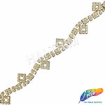 7/8" Gold/Crystal Wavy Rhinestone Plastic Stud Trim, PST-209