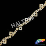 7/8" Gold/Crystal Wavy Rhinestone Plastic Stud Trim, PST-209