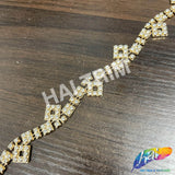 7/8" Gold/Crystal Wavy Rhinestone Plastic Stud Trim, PST-209