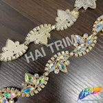 1" Gold AB Wavy Leaf Rhinestone Plastic Stud Trim, PST-211