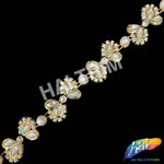 1" Gold AB Pearl Flower Rhinestone Plastic Stud Trim, PST-212