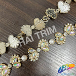 1" Gold AB Pearl Flower Rhinestone Plastic Stud Trim, PST-212