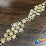 1 5/8" Gold/Crystal Floral Rhinestone Plastic Stud Trim, PST-215