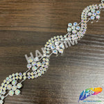 7/8"  Wavy Flower Rhinestone Plastic Stud Trim, PST-216