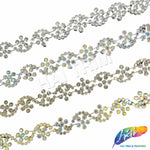 5/8"  Wavy Flower Rhinestone Plastic Stud Trim, PST-218