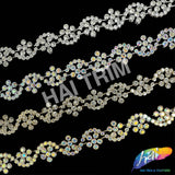 5/8"  Wavy Flower Rhinestone Plastic Stud Trim, PST-218