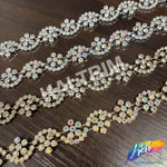 5/8"  Wavy Flower Rhinestone Plastic Stud Trim, PST-218