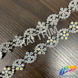 5/8"  Wavy Flower Rhinestone Plastic Stud Trim, PST-218