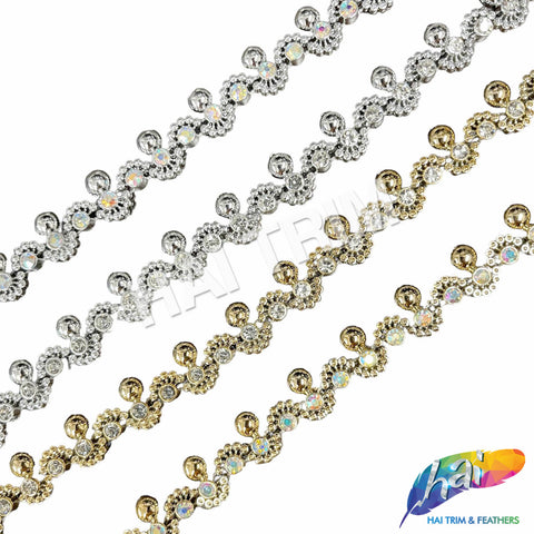 9/16" Wavy Rhinestone Plastic Stud Trim, PST-221