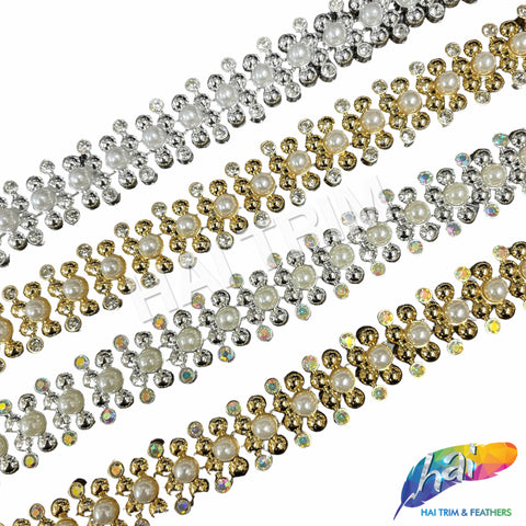 3/4" Pearl Rhinestone Plastic Stud Trim, PST-223