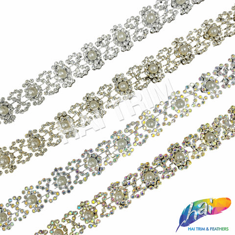 3/4" Pearl Rhinestone Plastic Stud Trim, PST-225