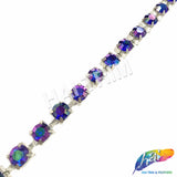 10mm (3/8") Purple Blue AB/Silver Acrylic Diamante Cupchain Trim, CST-001