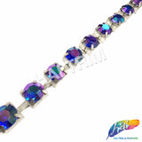 10mm (3/8") Purple Blue AB/Silver Acrylic Diamante Cupchain Trim, CST-001