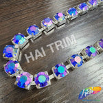 10mm (3/8") Purple Blue AB/Silver Acrylic Diamante Cupchain Trim, CST-001
