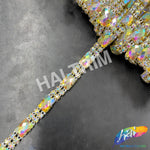 SALE! 3/8" 2-row Gold AB Acrylic Rhinestones with Rectangle Stones, QL-149