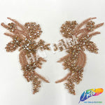 SALE! Flower Beaded Rhinestone Motif Applique on Lace (Sold by Pair), RA-300