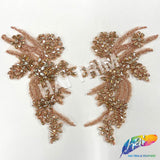 SALE! Flower Beaded Rhinestone Motif Applique on Lace (Sold by Pair), RA-300