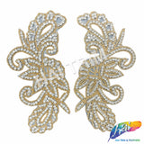 Gold/Crystal Beaded Rhinestone Motif Applique (sold by pair), RA-038PR