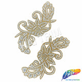 Gold/Crystal Beaded Rhinestone Motif Applique (sold by pair), RA-038PR